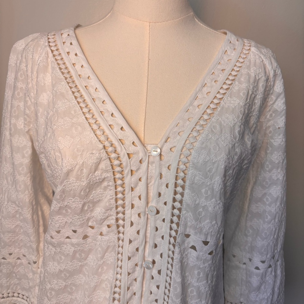 Veronica Beard Daeja V-Neck Eyelet Intricate Lace 3/4 Sleeves Mini Dress Size XS - Picture 3 of 14